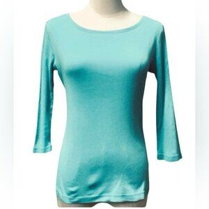 Talbots Tee - 3/4 Sleeve Length Boat Neck 100% Pima Cotton Capri Blue Tee PS